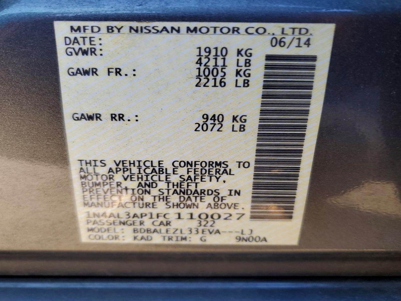 2015 NISSAN ALTIMA 2.5 photo 12