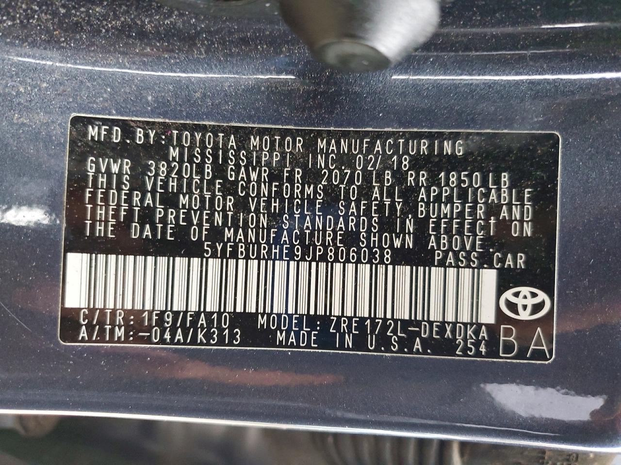 2018 TOYOTA COROLLA L photo 12