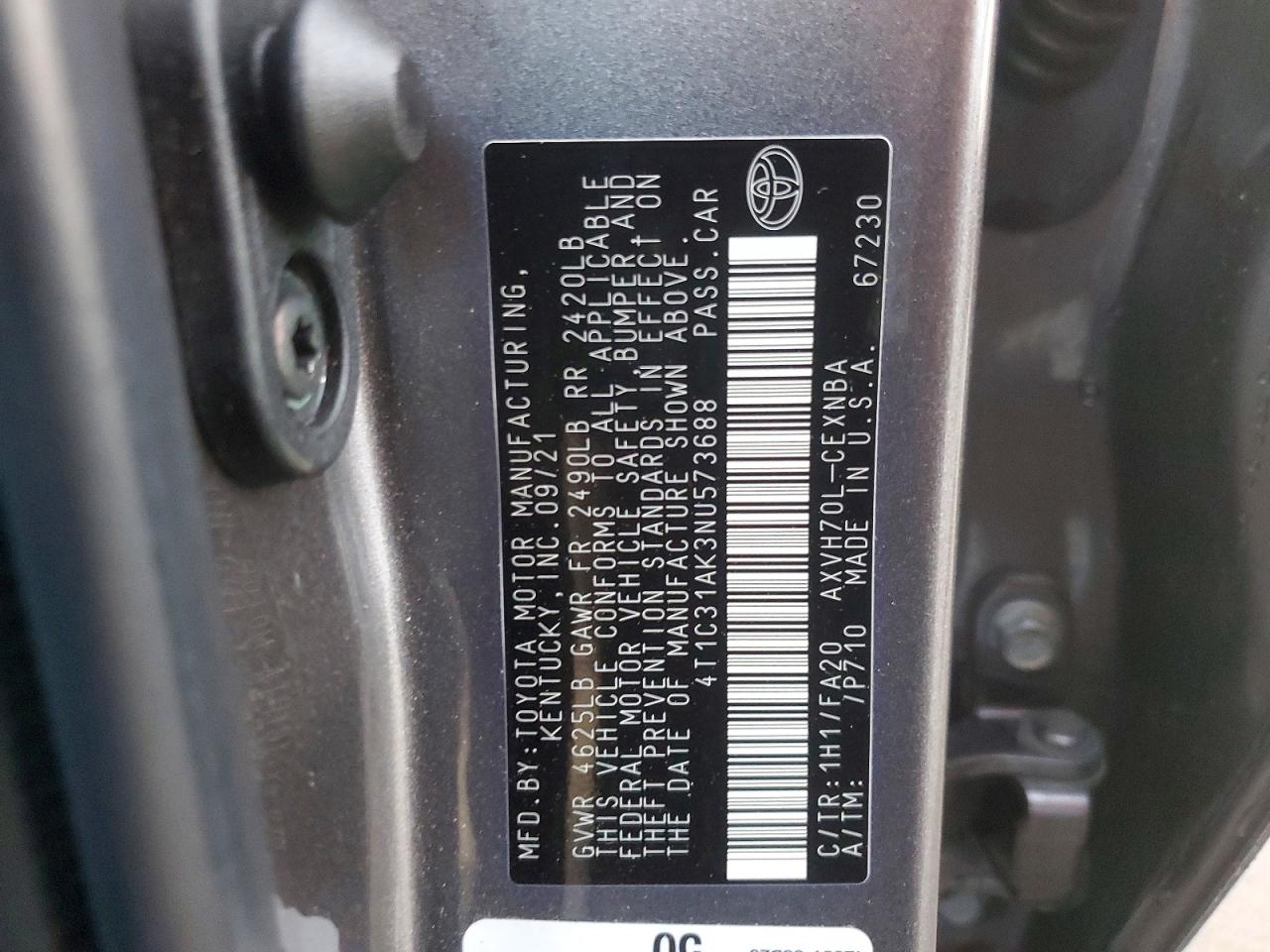 2022 TOYOTA CAMRY LE photo 12