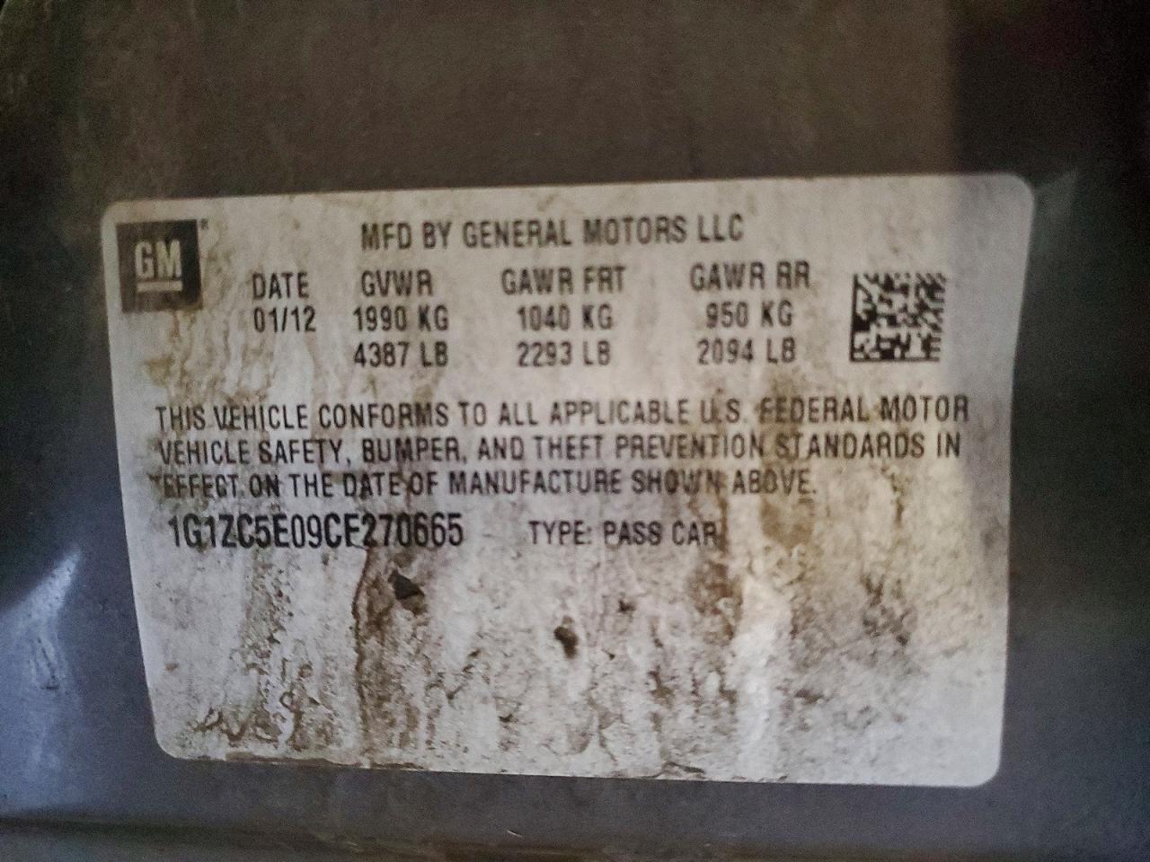 2012 CHEVROLET MALIBU 1LT photo 12