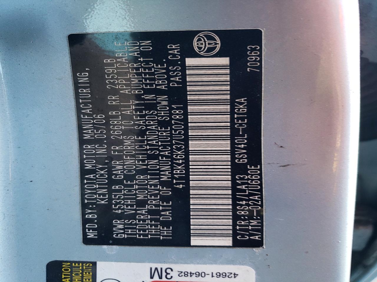 2007 TOYOTA CAMRY LE photo 12