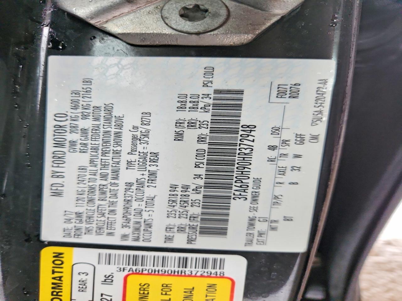 2017 FORD FUSION SE photo 12