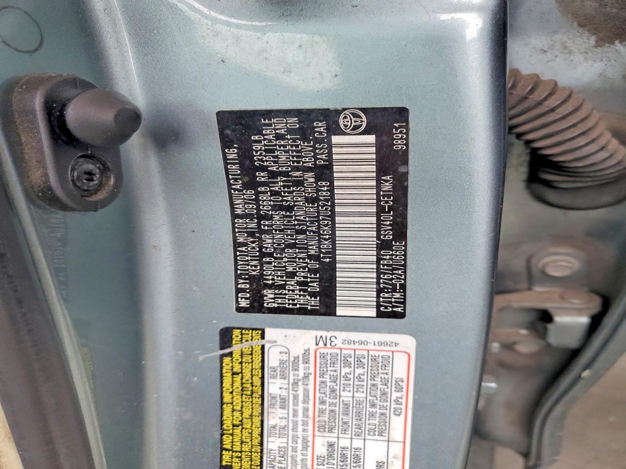 2007 TOYOTA CAMRY photo 12