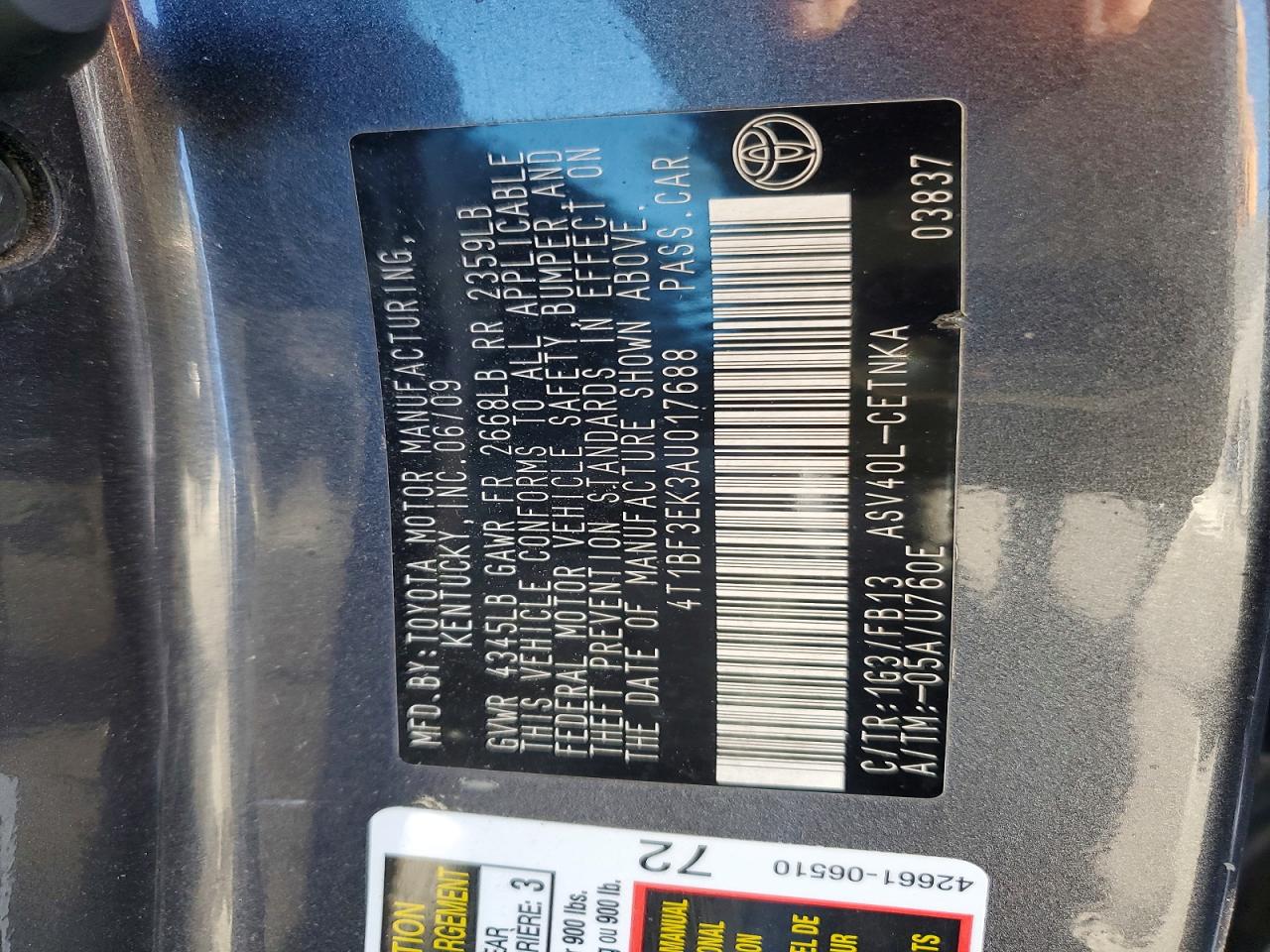 2010 TOYOTA CAMRY BASE photo 12