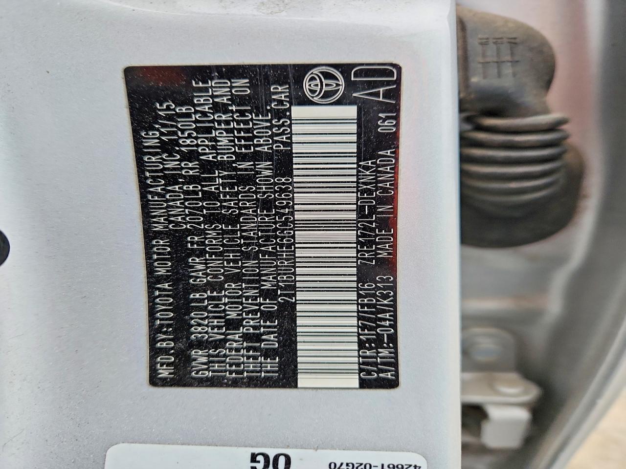 2016 TOYOTA COROLLA L photo 13