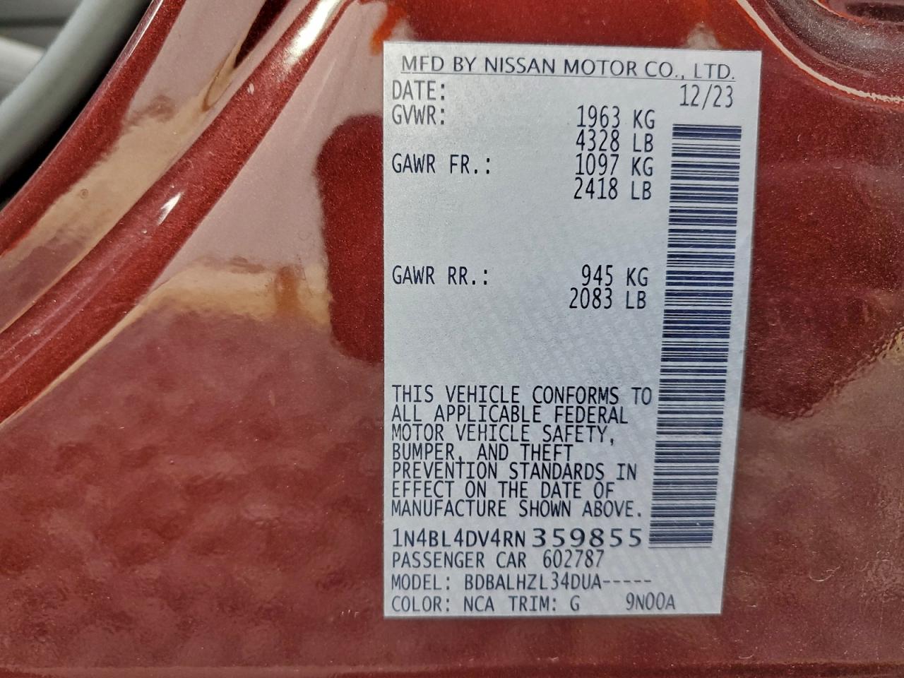 2024 NISSAN ALTIMA SV photo 12