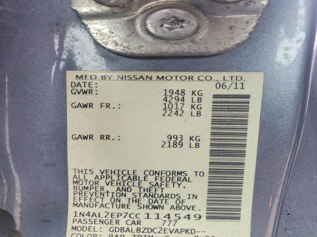 2012 NISSAN ALTIMA S photo 12