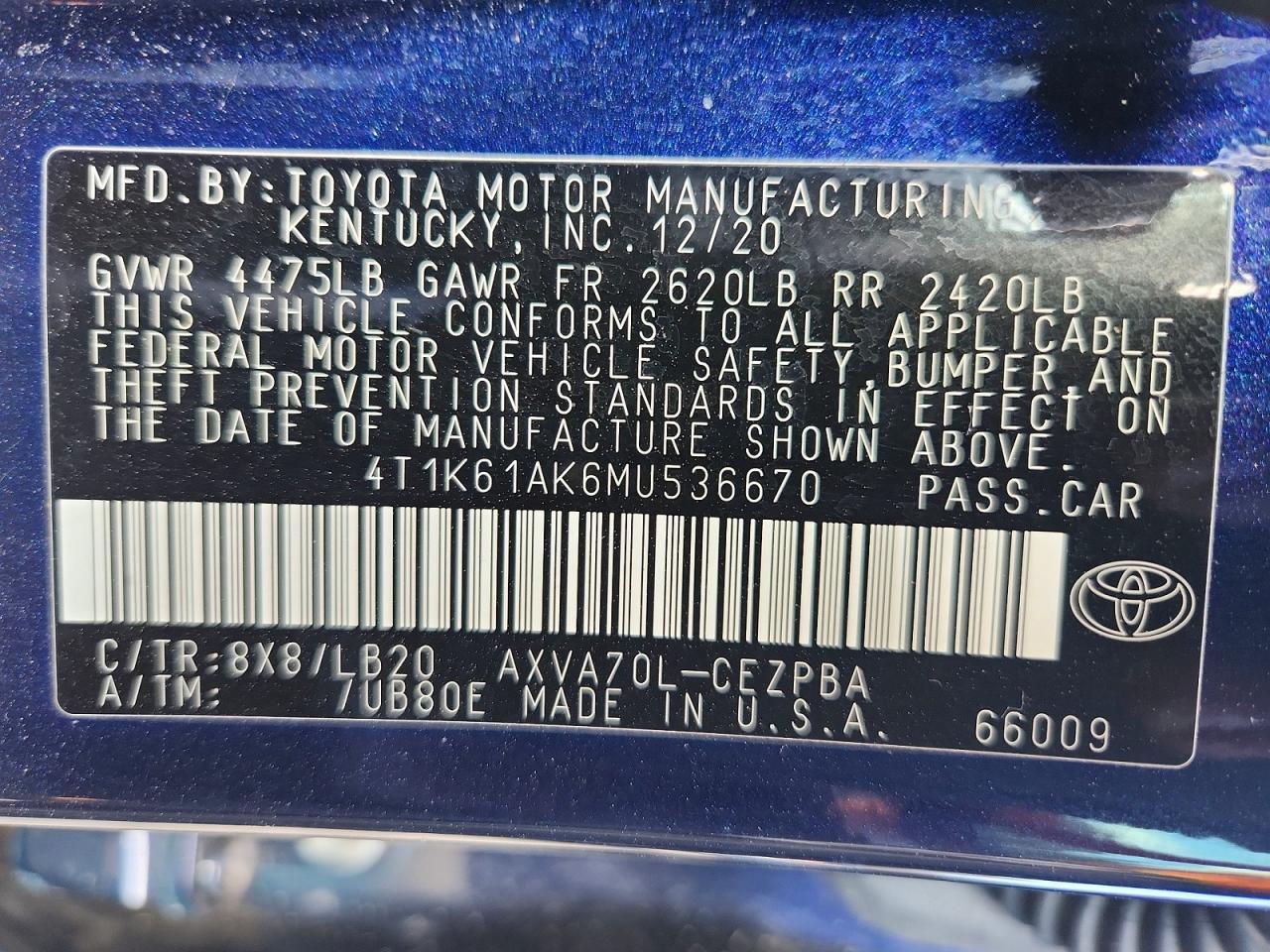 2021 TOYOTA CAMRY XSE photo 12