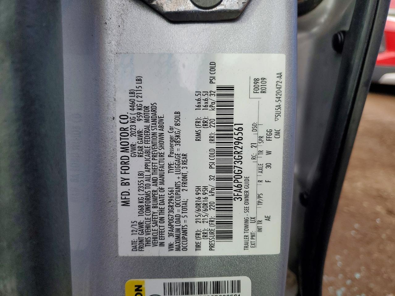2016 FORD FUSION S photo 34