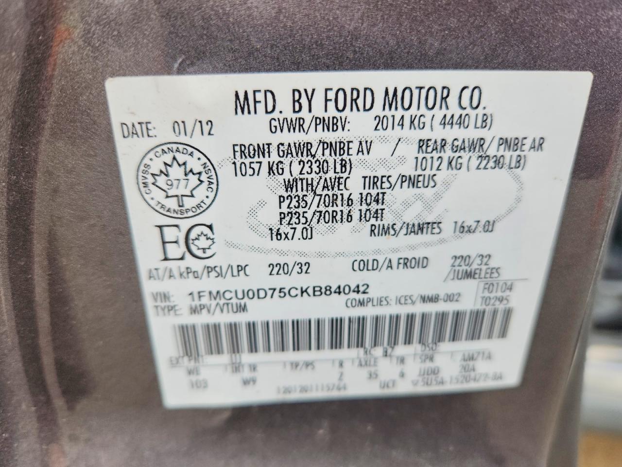 2012 FORD ESCAPE XLT photo 12