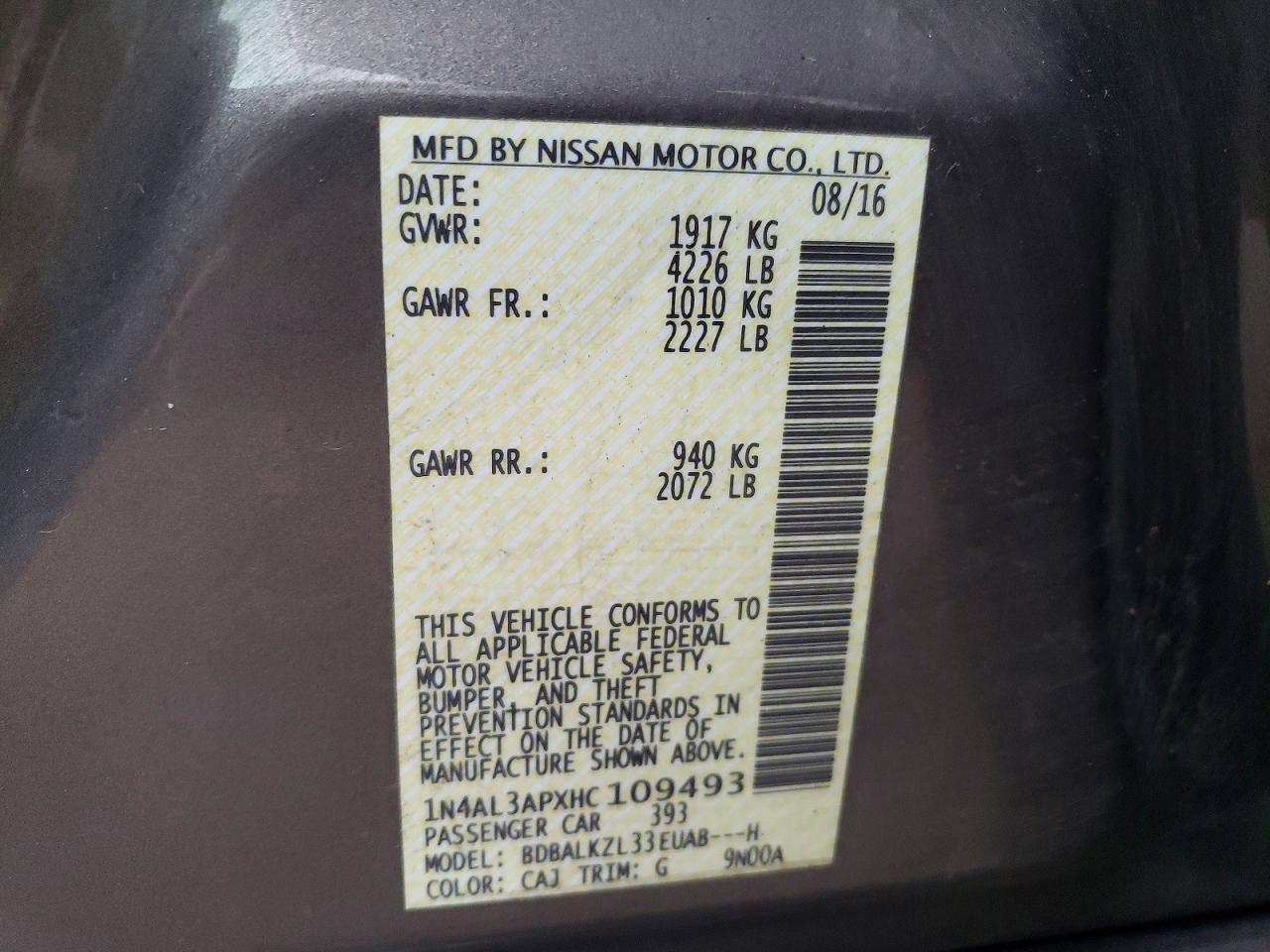 2017 NISSAN ALTIMA 2.5 photo 12