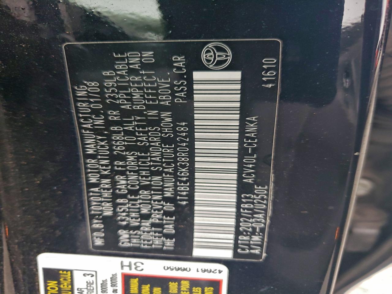 2008 TOYOTA CAMRY CE photo 12