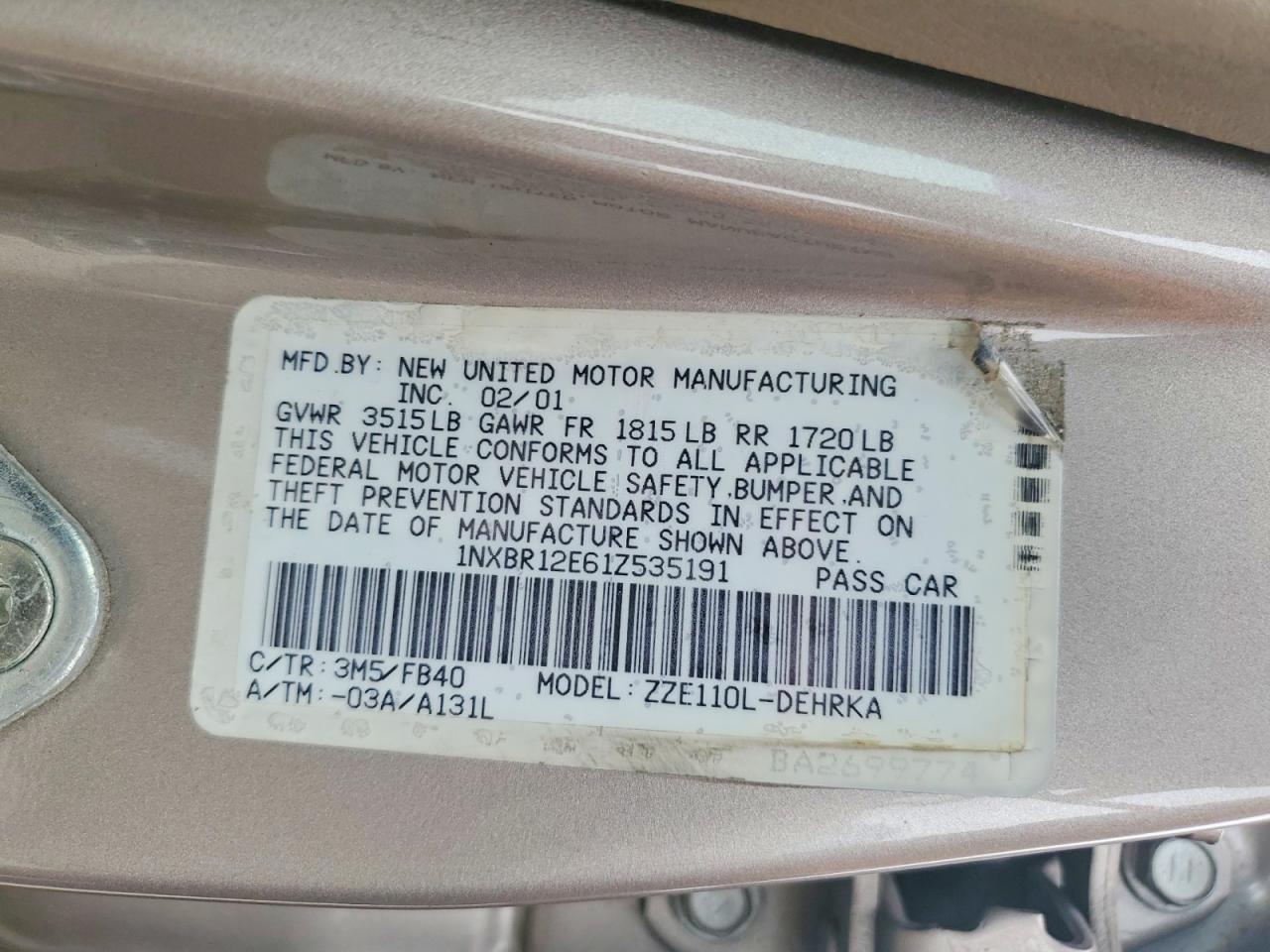 2001 TOYOTA COROLLA CE photo 12