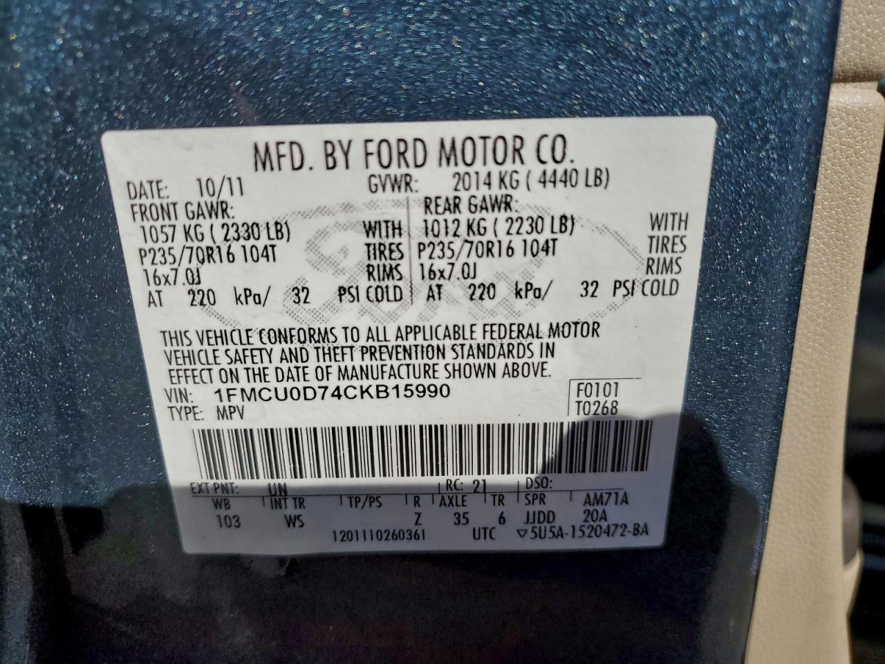 2012 FORD ESCAPE XLT photo 13