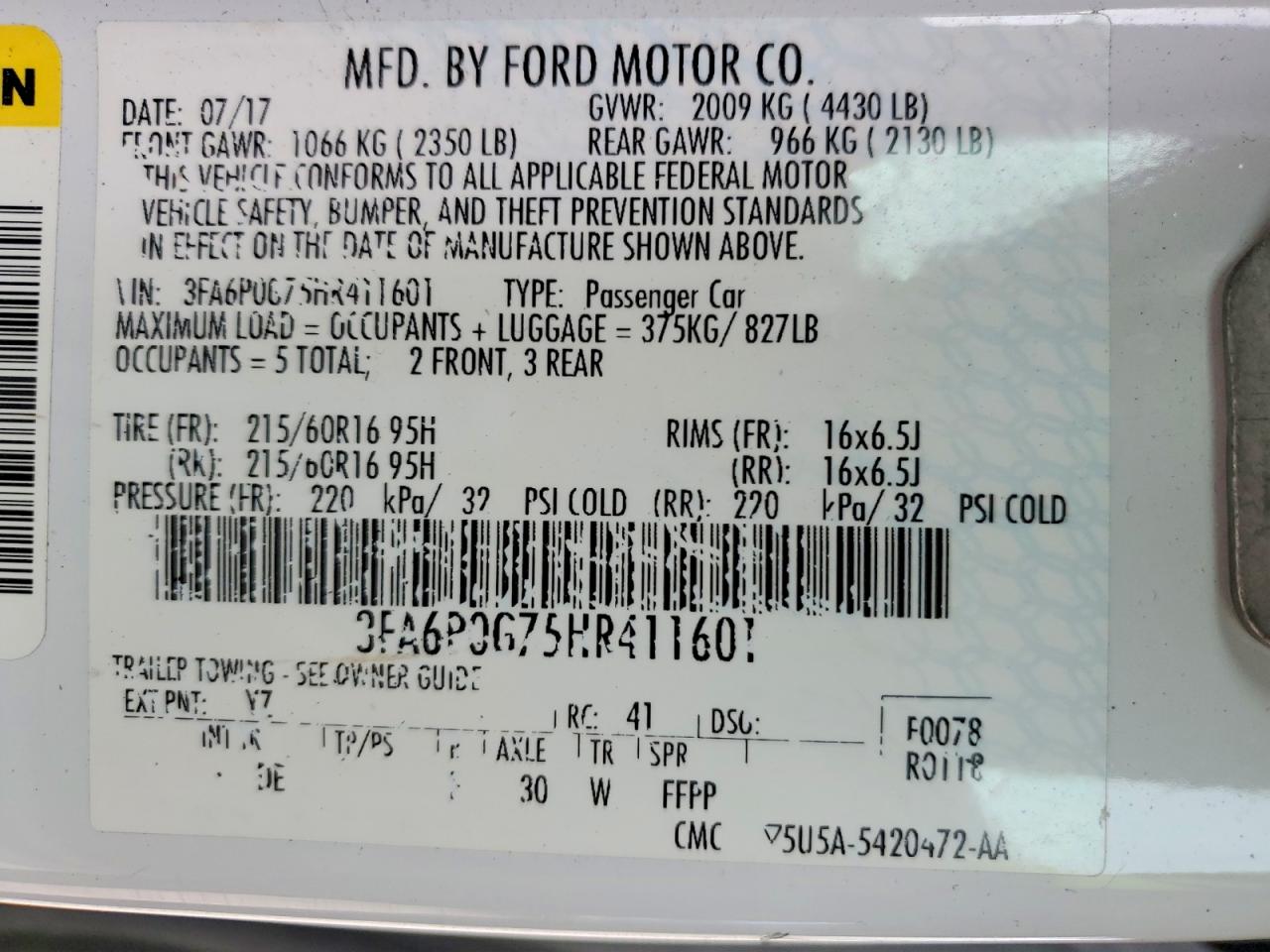 2017 FORD FUSION S photo 12