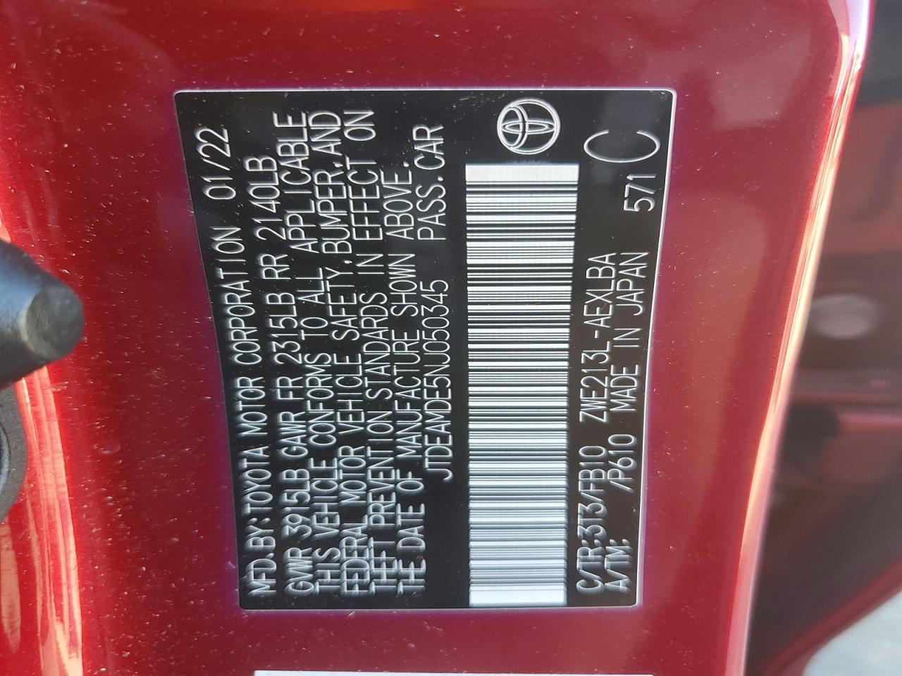 2022 TOYOTA COROLLA LE photo 12