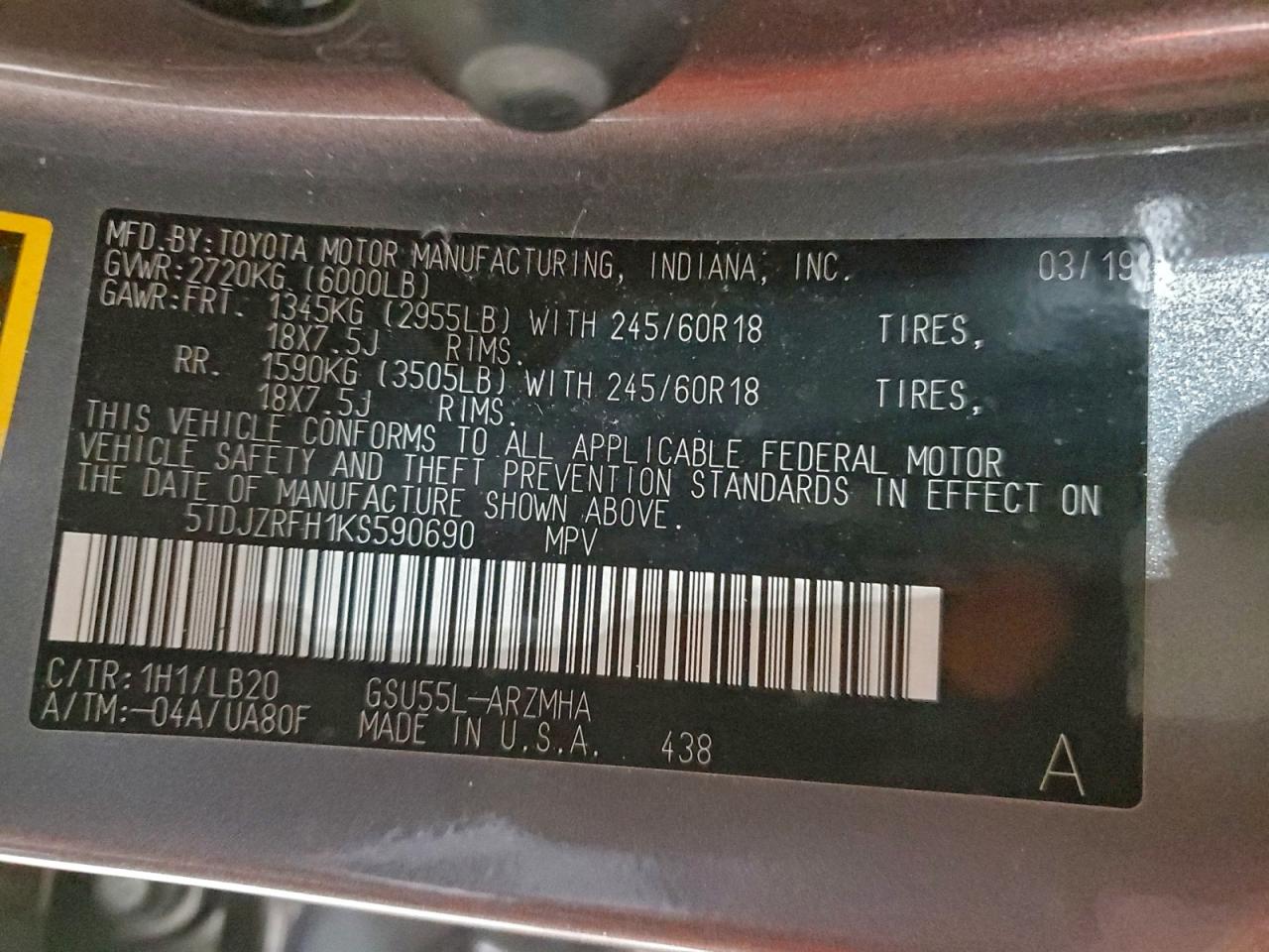 2019 TOYOTA HIGHLANDER SE photo 13