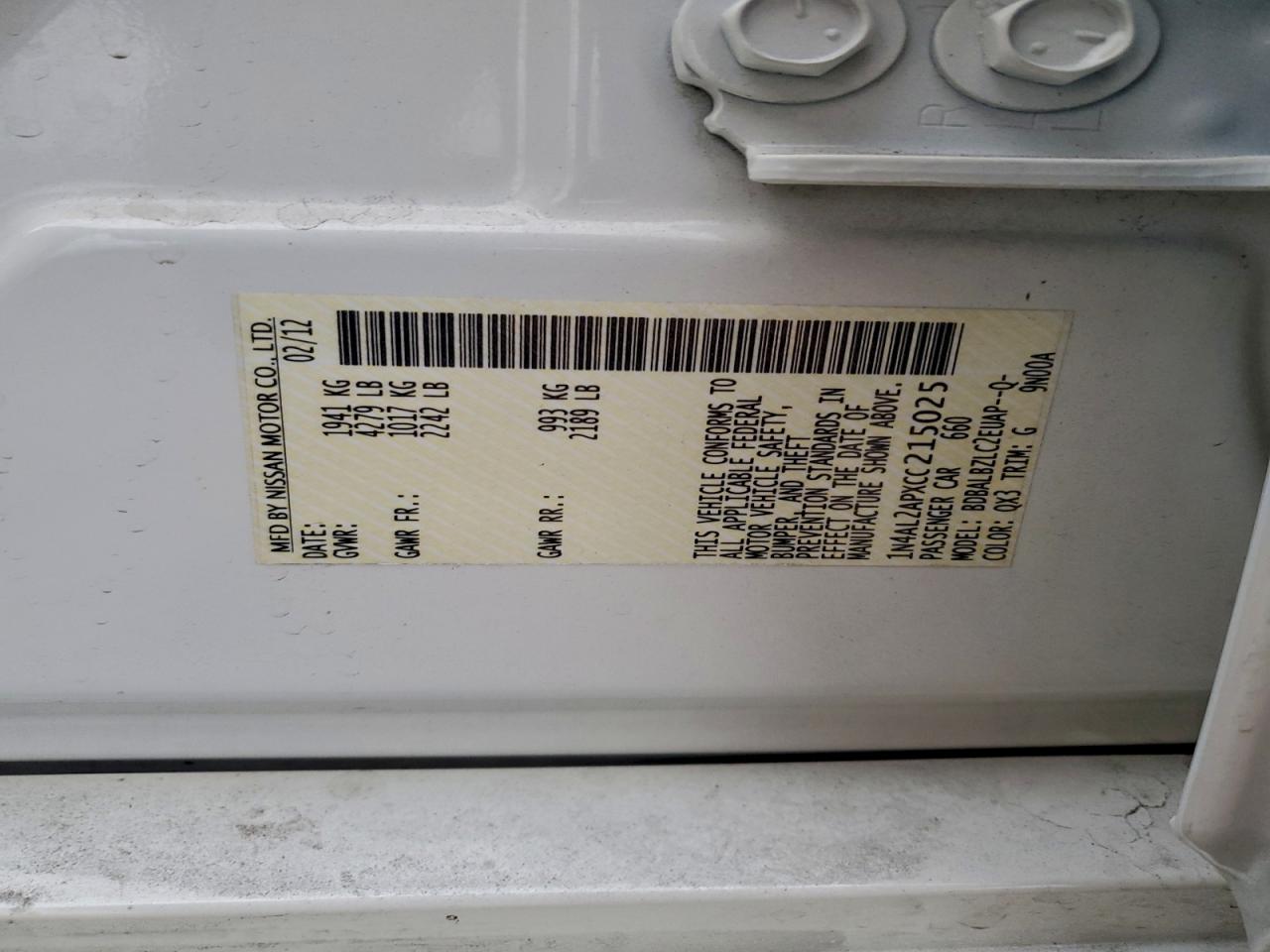 2012 NISSAN ALTIMA BASE photo 13