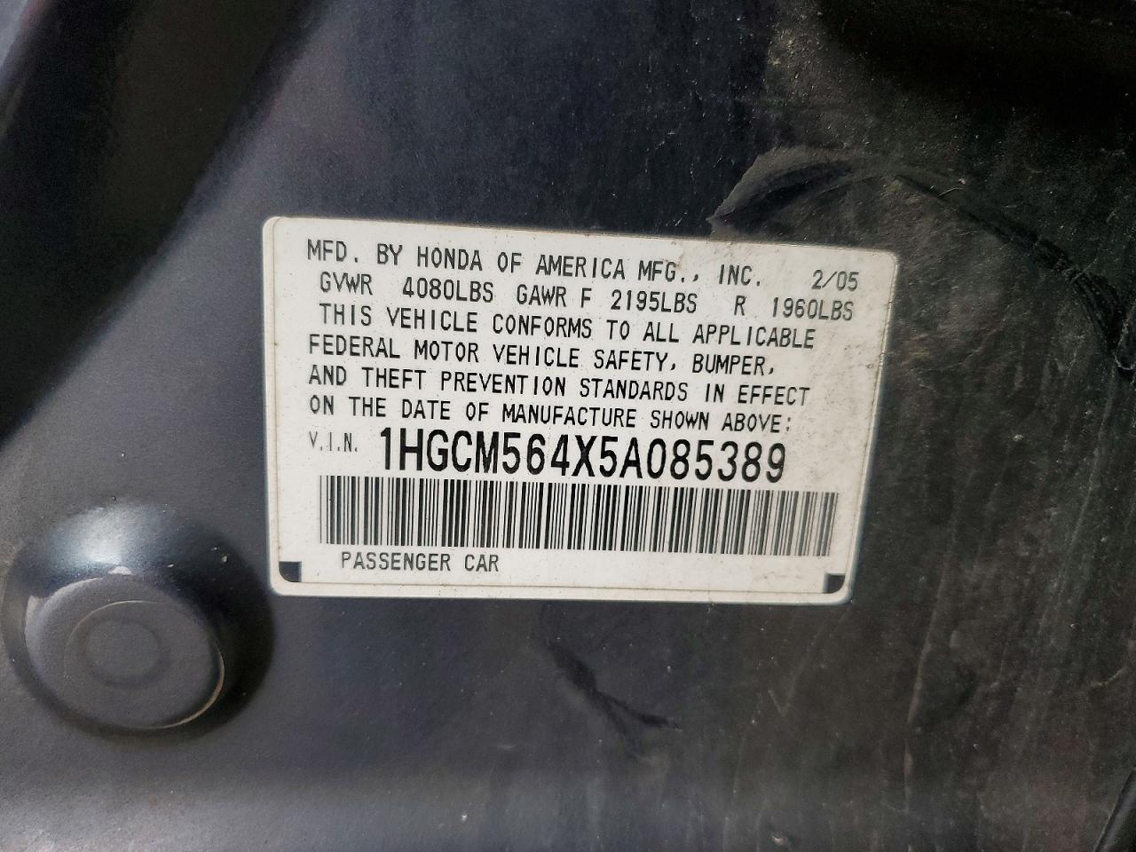 2005 HONDA ACCORD LX photo 12