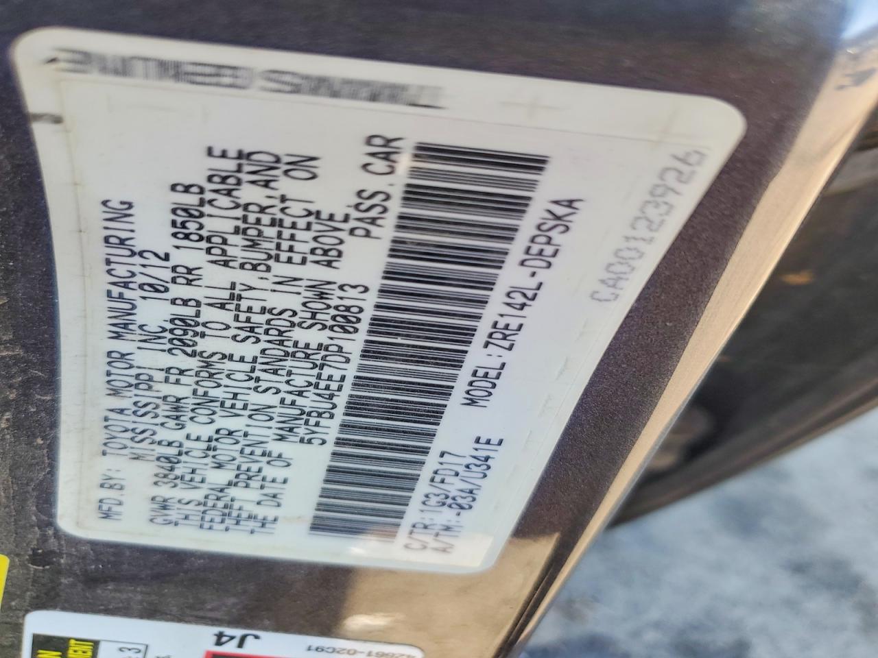 2013 TOYOTA COROLLA BASE photo 12