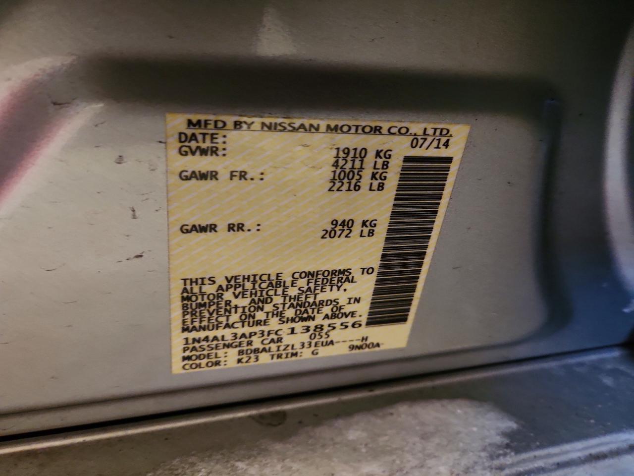 2015 NISSAN ALTIMA 2.5 photo 12