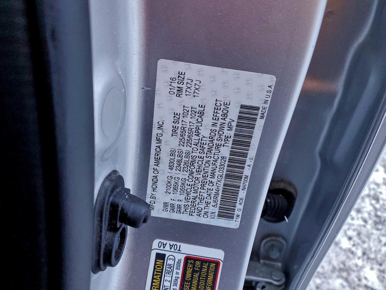 2016 HONDA CR-V EXL photo 14
