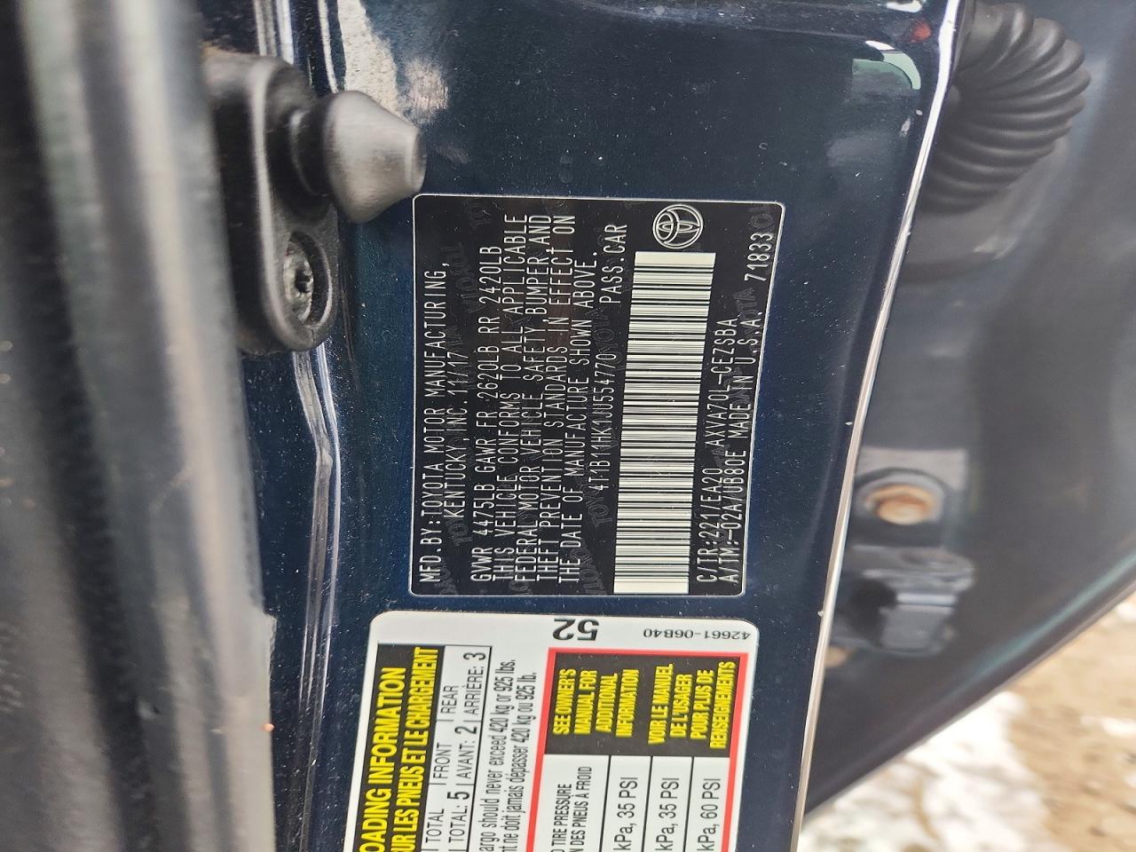 2018 TOYOTA CAMRY L photo 13