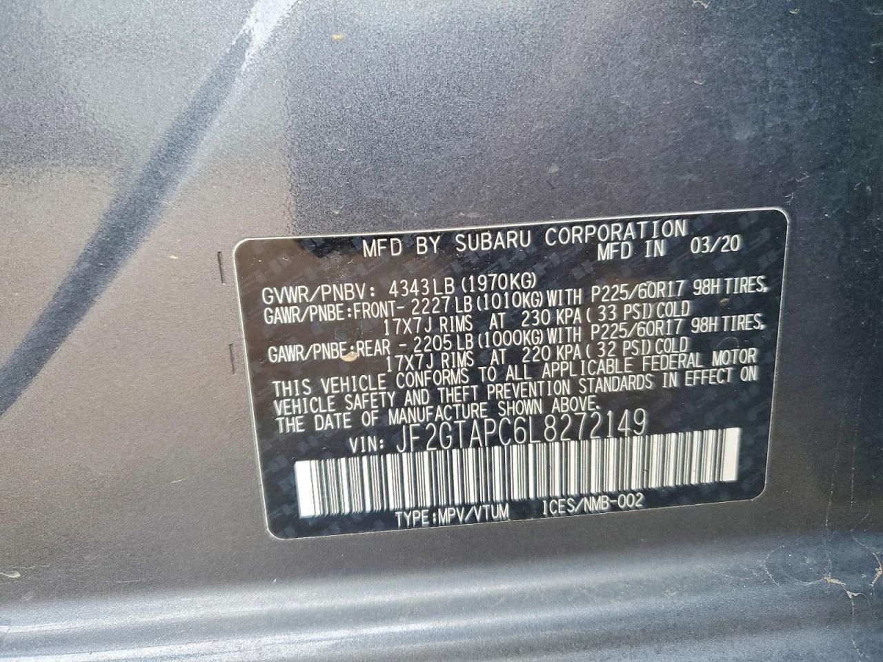 2020 SUBARU CROSSTREK PREMIUM photo 13