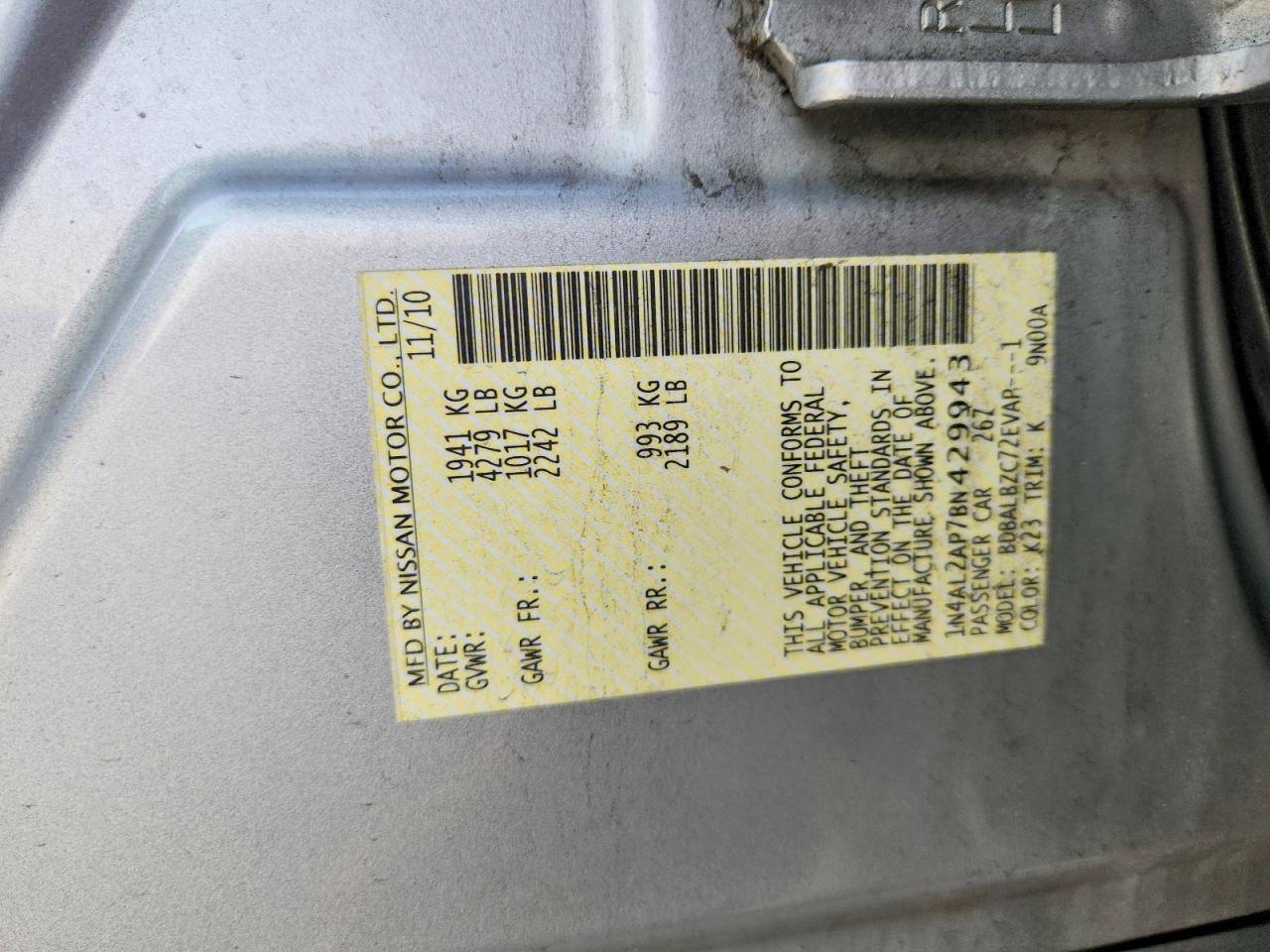2011 NISSAN ALTIMA BASE photo 13