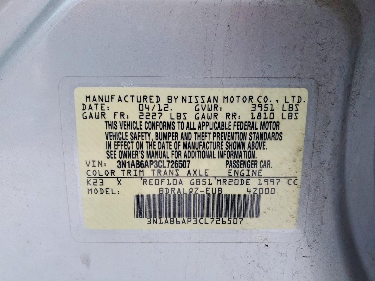 2012 NISSAN SENTRA 2.0 photo 12