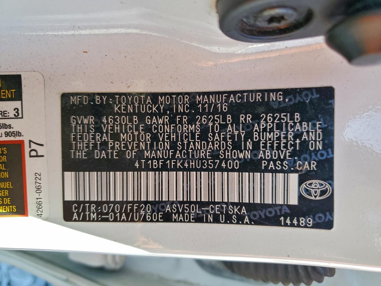 2017 TOYOTA CAMRY LE photo 12