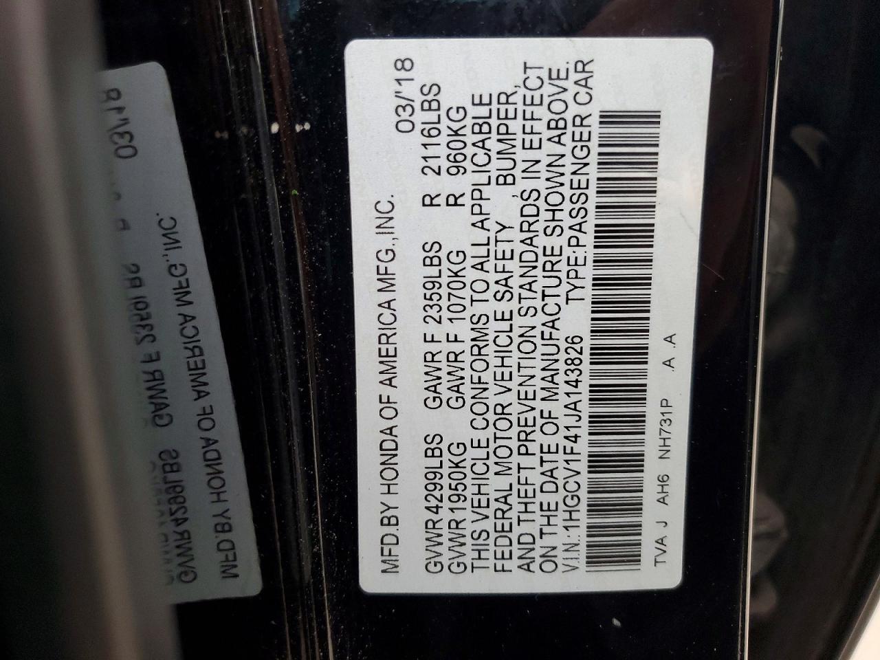 2018 HONDA ACCORD EX photo 25