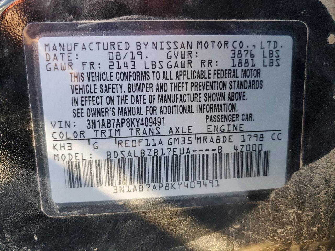 2019 NISSAN SENTRA S photo 13