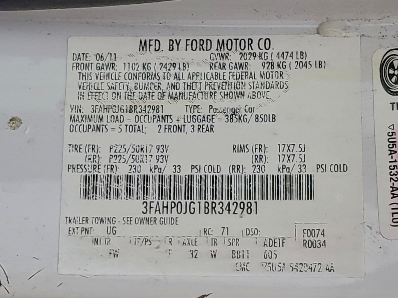 2011 FORD FUSION SEL photo 12