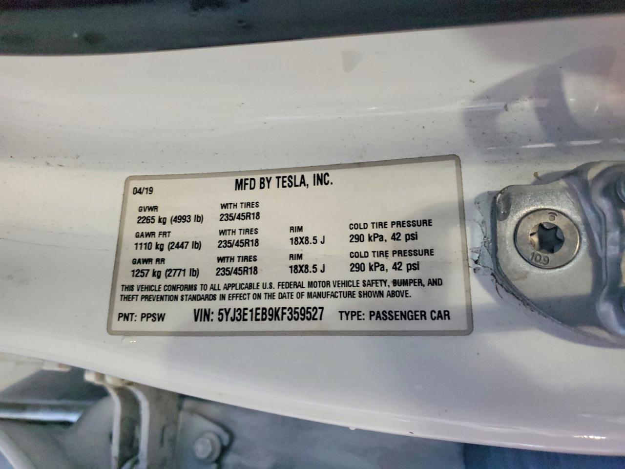 2019 TESLA MODEL 3 photo 12