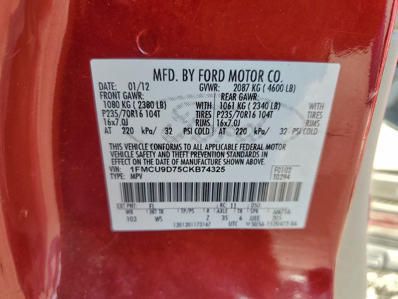 2012 FORD ESCAPE XLT photo 13