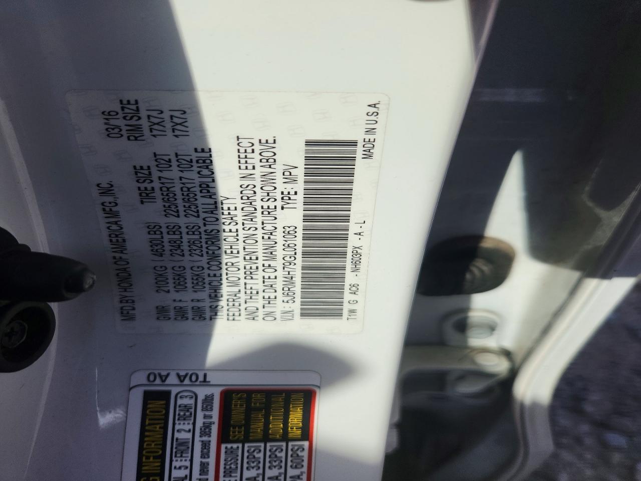 2016 HONDA CR-V EXL photo 23