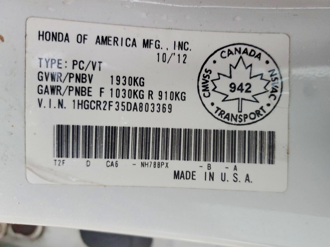 2013 HONDA ACCORD LX photo 13