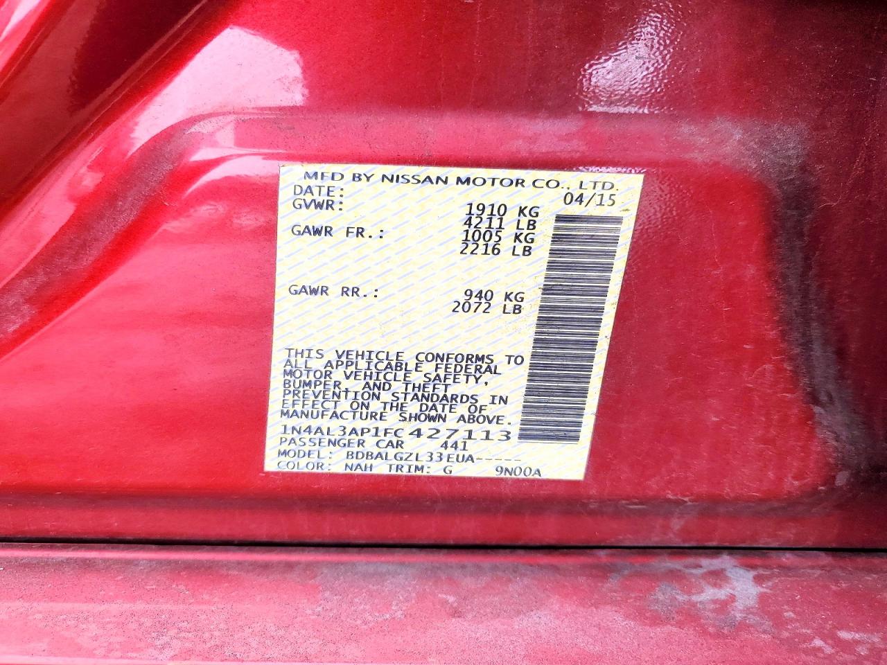2015 NISSAN ALTIMA 2.5 photo 12