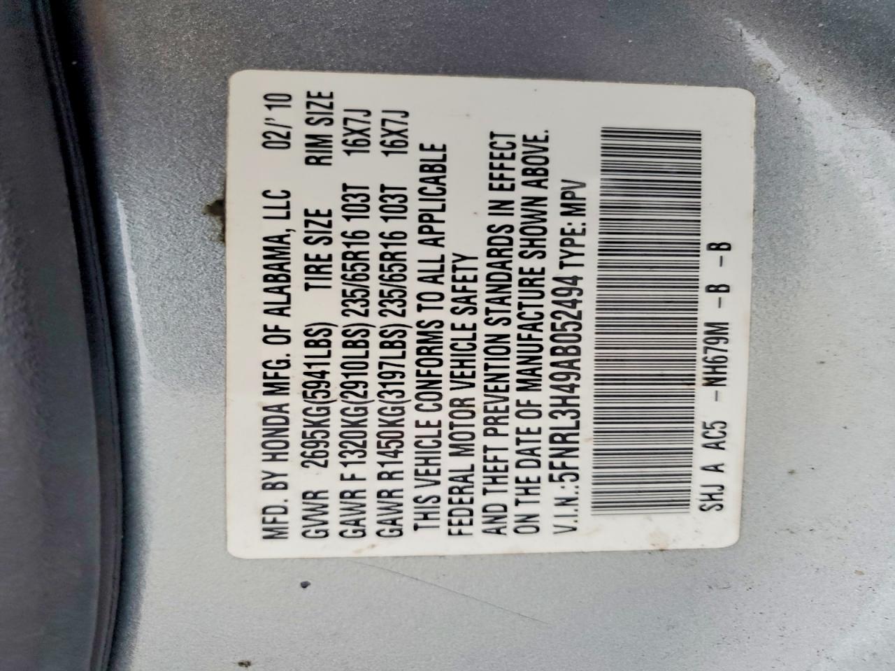 2010 HONDA ODYSSEY EX photo 13