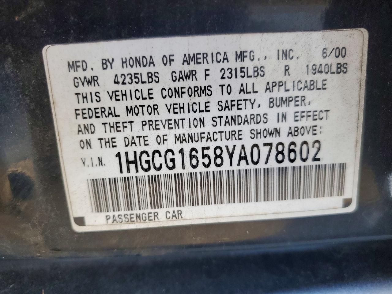 2000 HONDA ACCORD EX photo 12