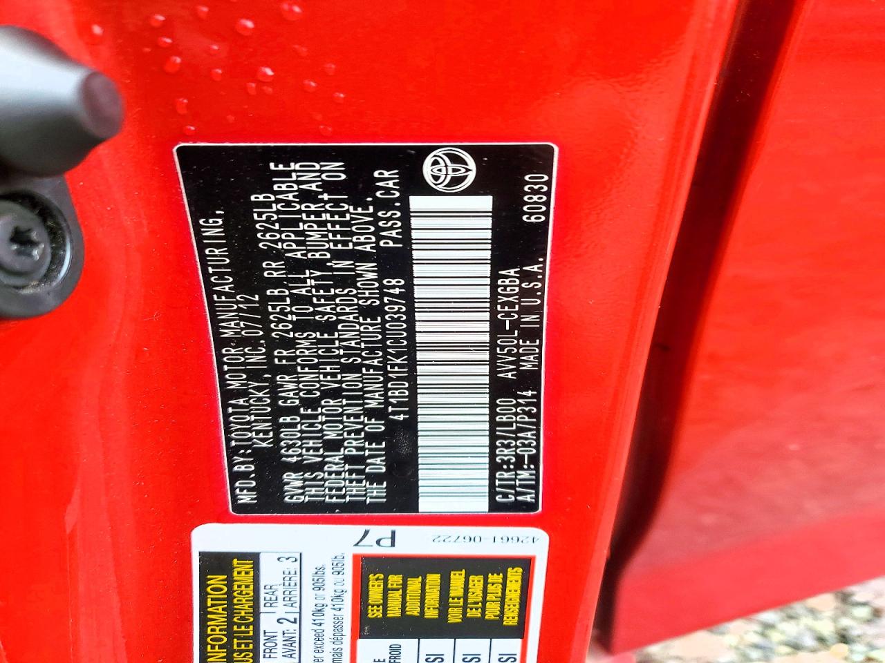 2012 TOYOTA CAMRY HYBRID photo 13
