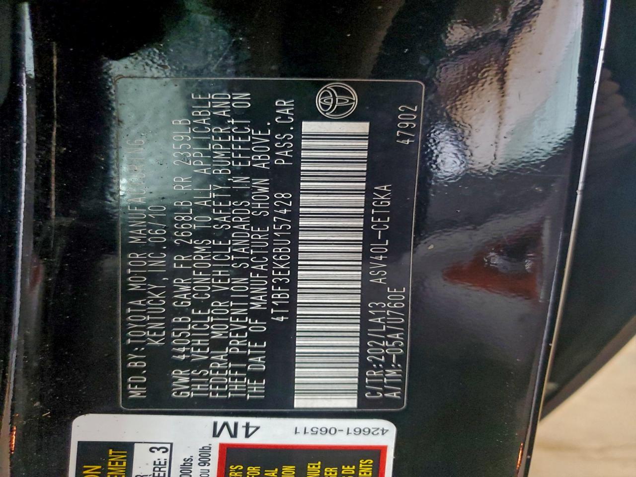 2011 TOYOTA CAMRY BASE photo 12