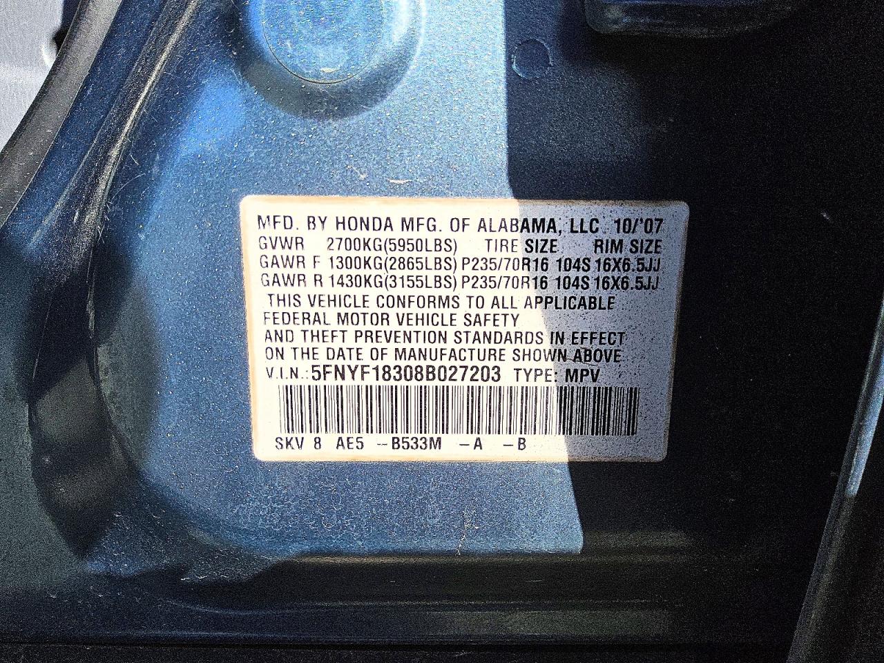 2008 HONDA PILOT SE photo 49