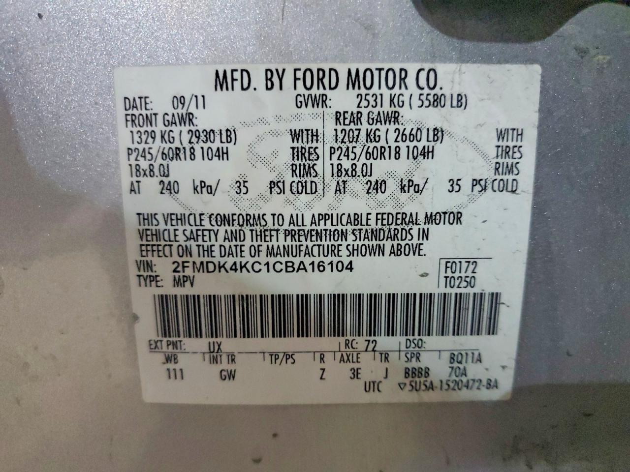 2012 FORD EDGE LIMITED photo 13