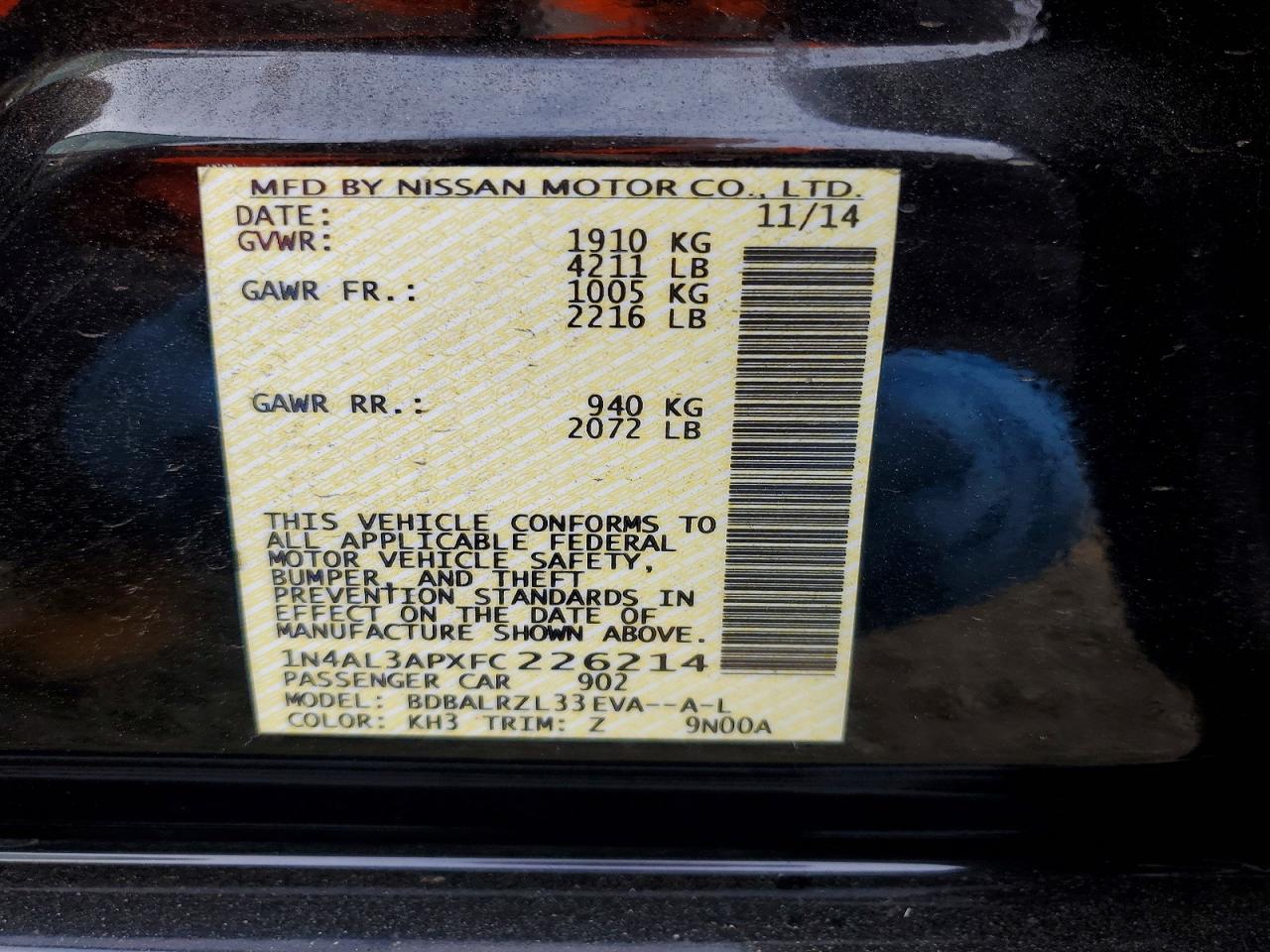 2015 NISSAN ALTIMA photo 12