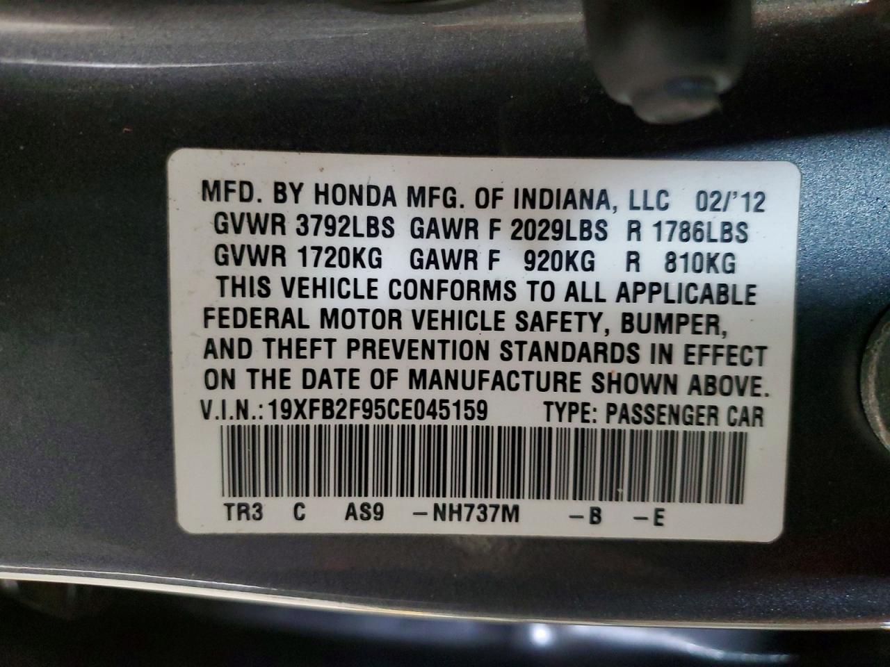 2012 HONDA CIVIC EXL photo 12