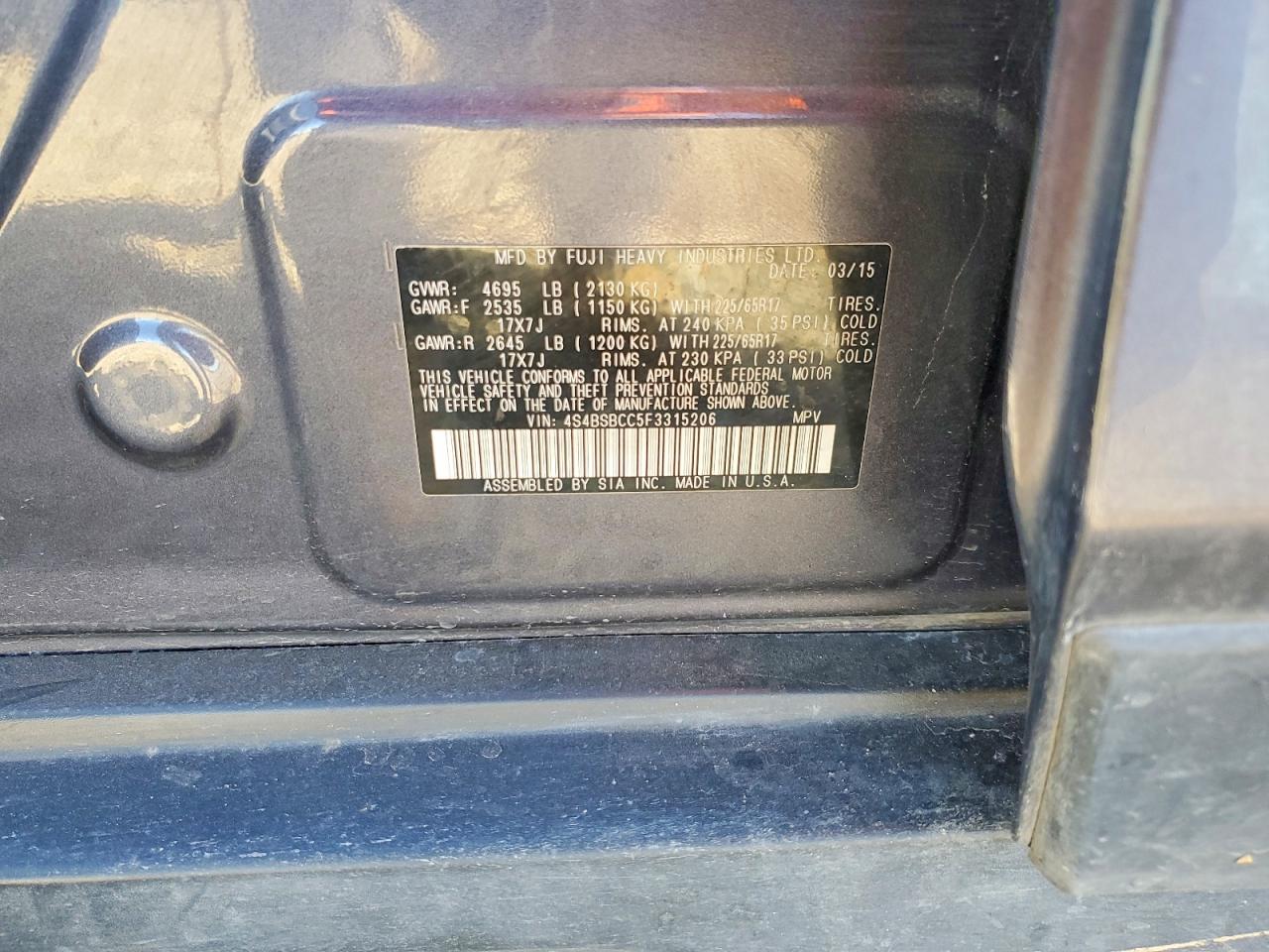 2015 SUBARU OUTBACK 2.5I PREMIUM photo 13