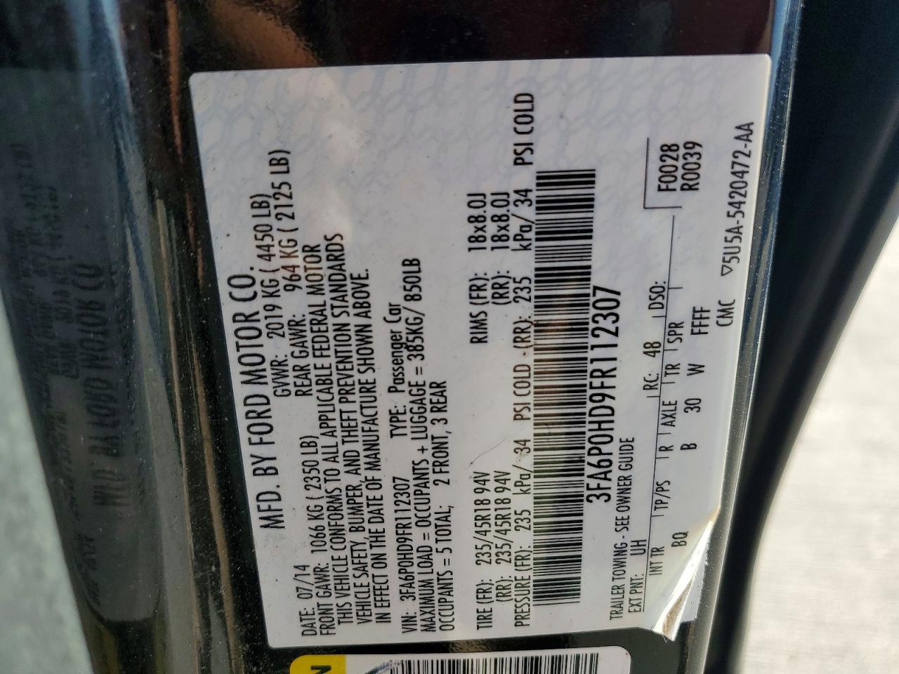 2015 FORD FUSION SE photo 12