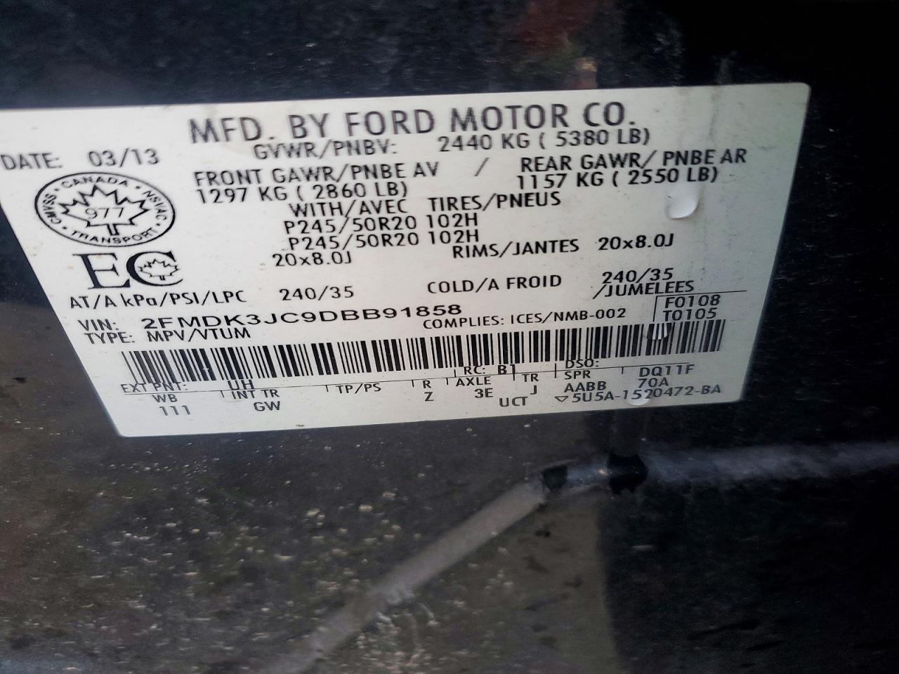 2013 FORD EDGE SEL photo 13